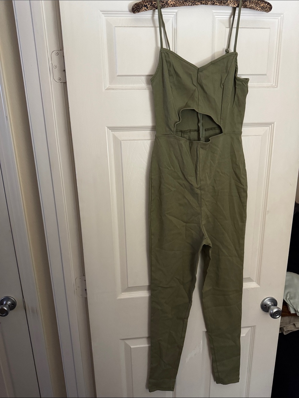 Olive Green Spaghetti-Strap Cutout Jumpsuit